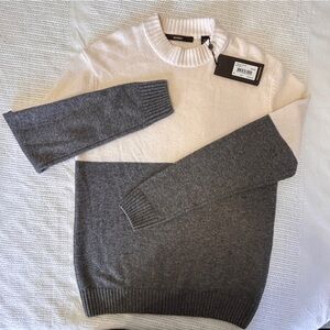 Windsor Men’s Medium Sweater Cream Gray Alparo Wool Cashmere MSRP $308 NWT Lux